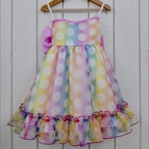 Custom Oh Shana! Flower Rainbow Ruffled & Embroidered Dress w/ bloomers 3T
